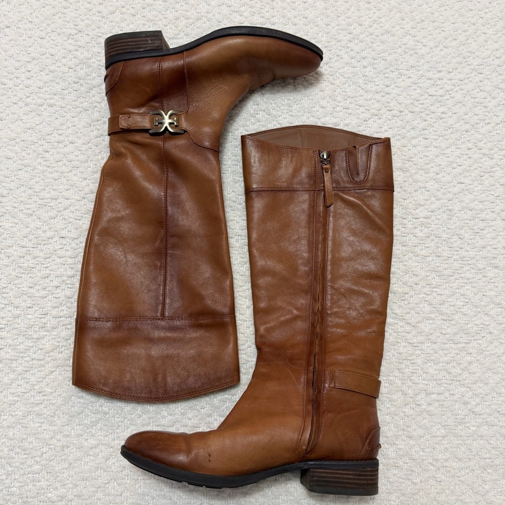 Sam Edelman Pricsilla Riding Leather Boots Cognac Women’s Size 9